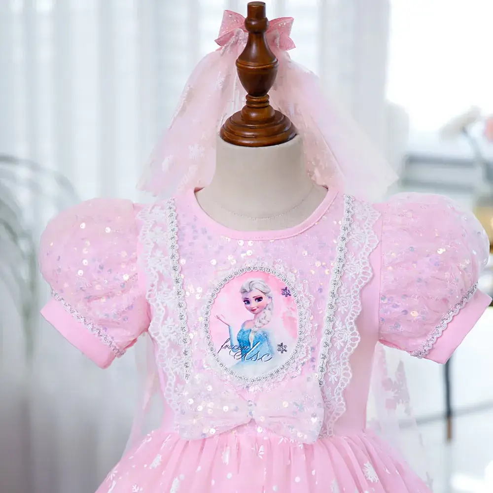 Pink Glitter Elsa Princess Dress for Girls — feature 15
