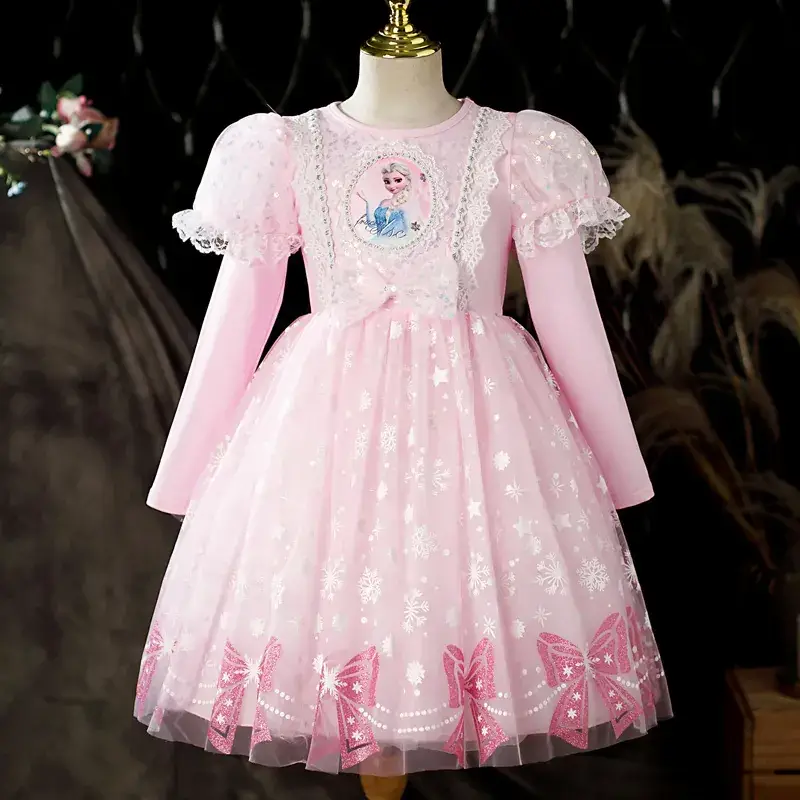 Pink Glitter Elsa Princess Dress for Girls