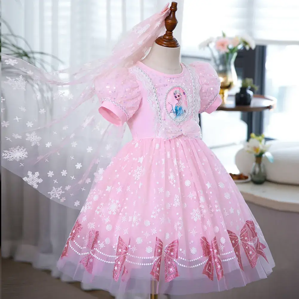 Pink Glitter Elsa Princess Dress for Girls