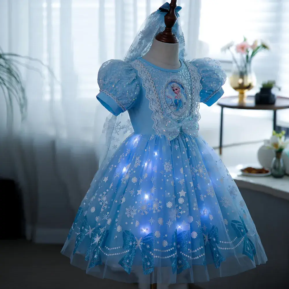 Pink Glitter Elsa Princess Dress for Girls