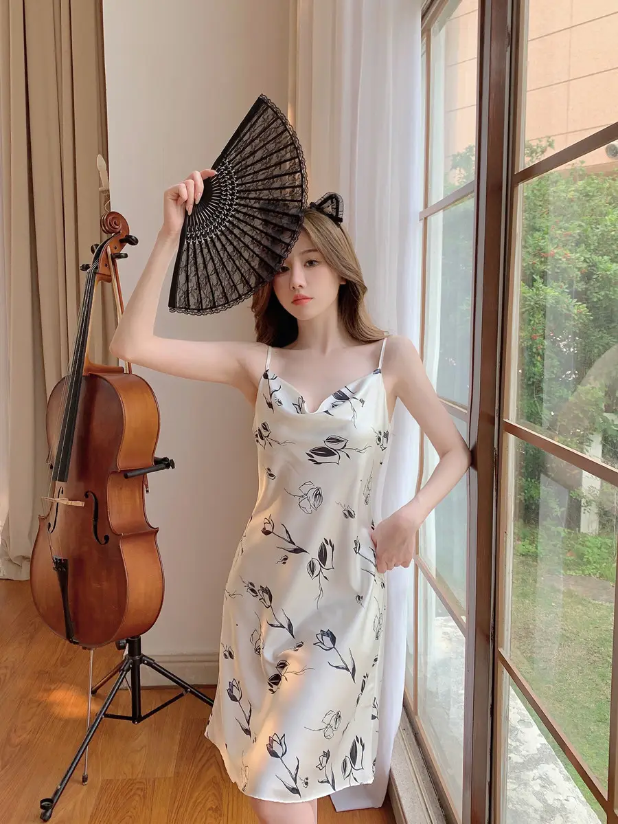 Women's Floral Nightgown with Strap Collar — feature 13