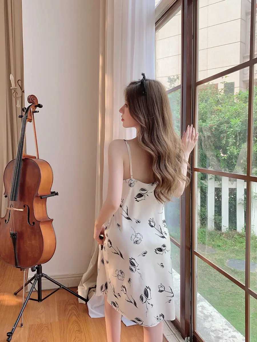 Women's Floral Nightgown with Strap Collar — feature 14