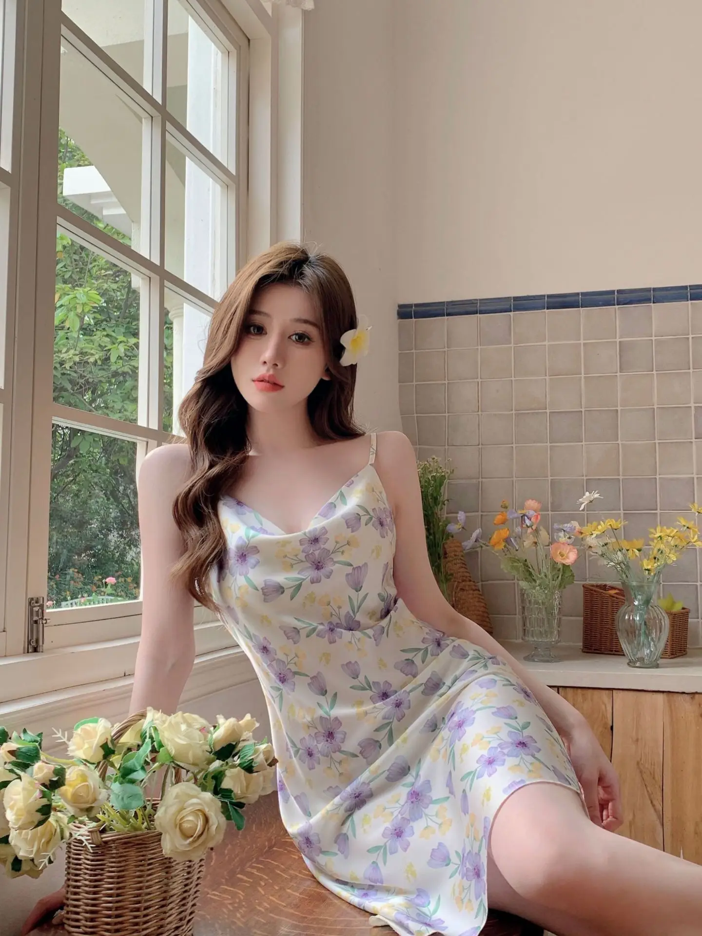 Women's Floral Nightgown with Strap Collar — feature 17