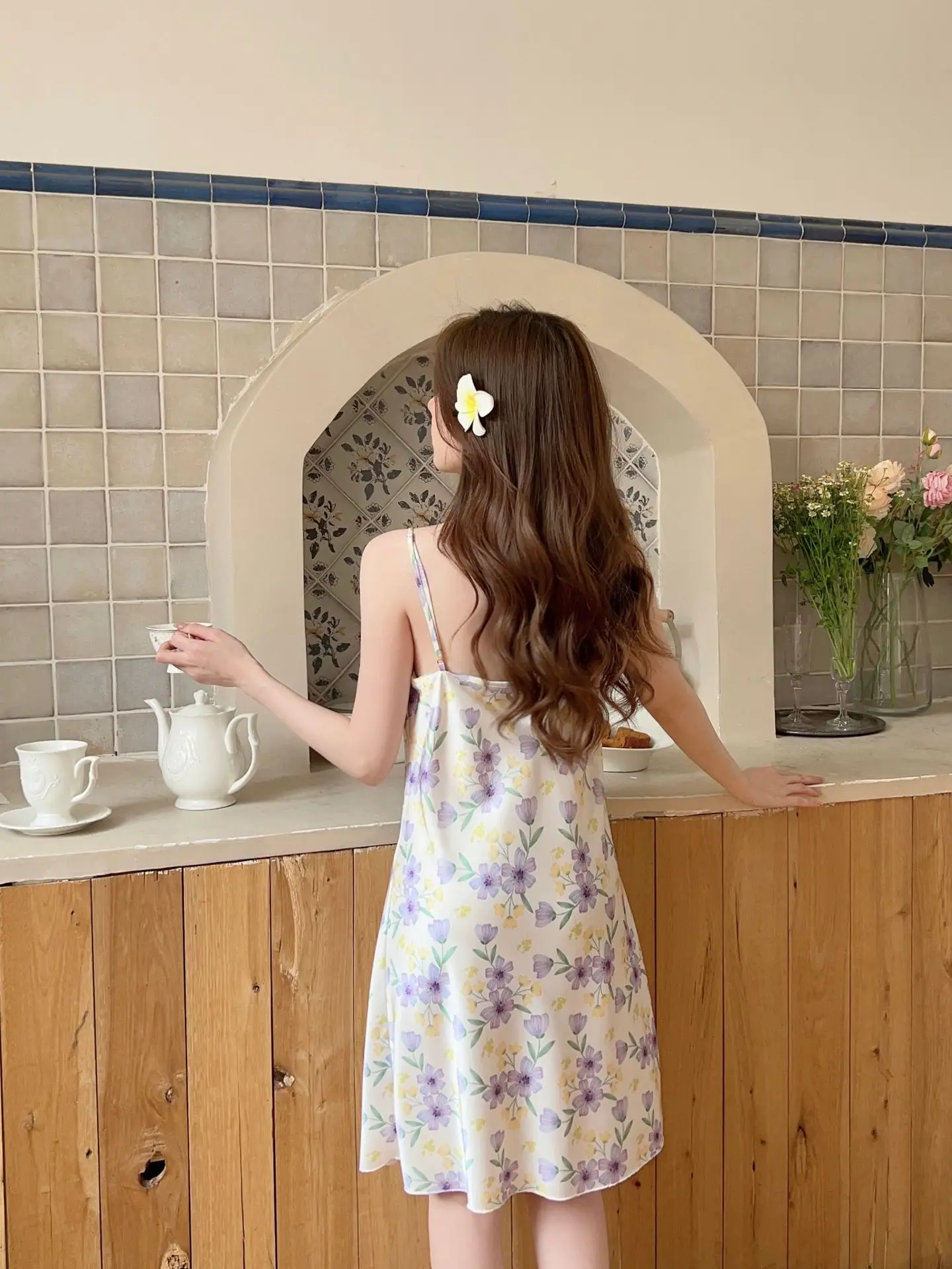 Women's Floral Nightgown with Strap Collar — feature 19