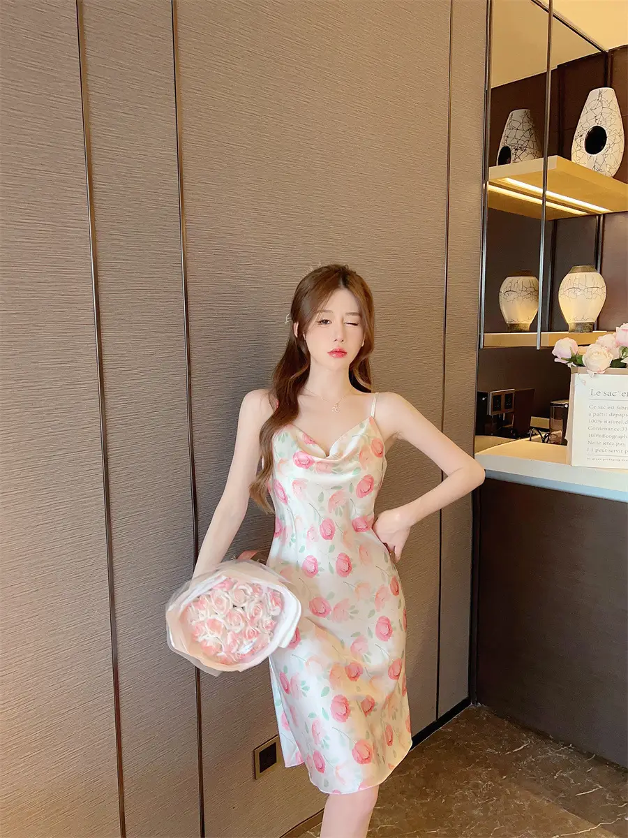 Women's Floral Nightgown with Strap Collar — feature 23