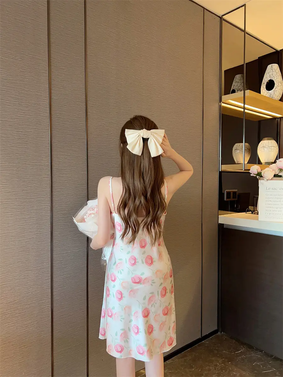 Women's Floral Nightgown with Strap Collar — feature 24