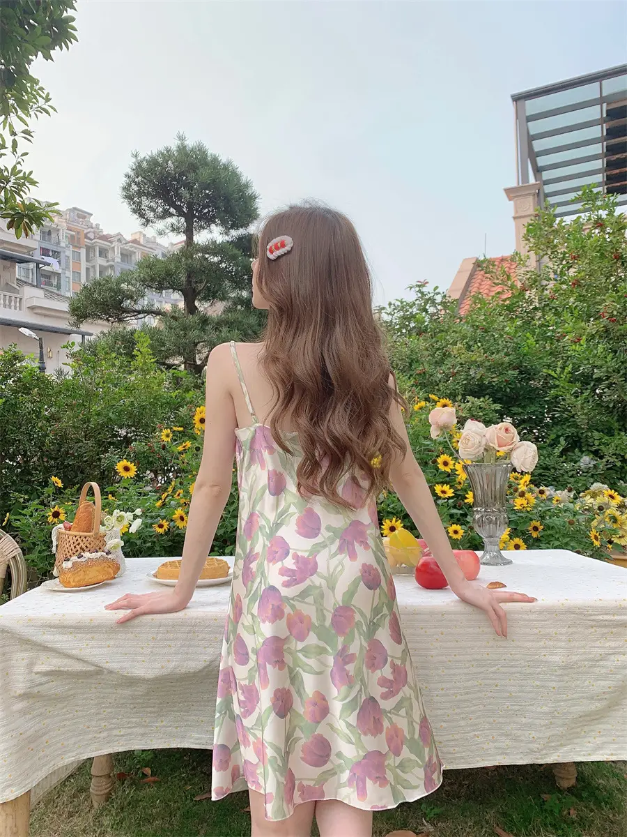 Women's Floral Nightgown with Strap Collar — feature 5