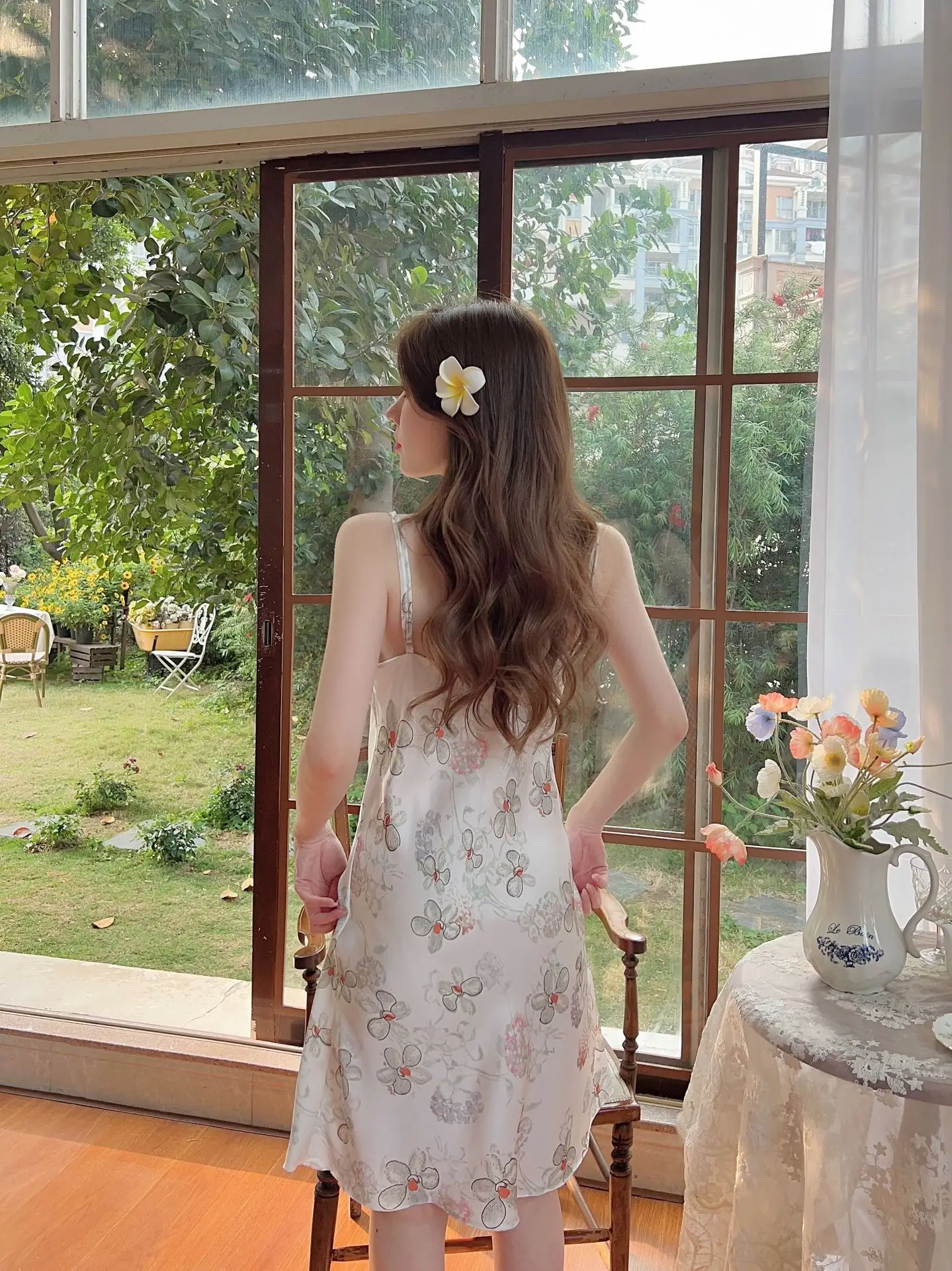 Women's Floral Nightgown with Strap Collar — feature 9