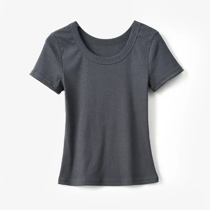 Women Cotton U-Neck T-Shirt Olive Green Short Sleeve 2025 - Image 14