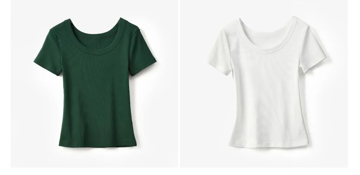 Women Cotton U-Neck T-Shirt Olive Green Short Sleeve 2025 — feature 16