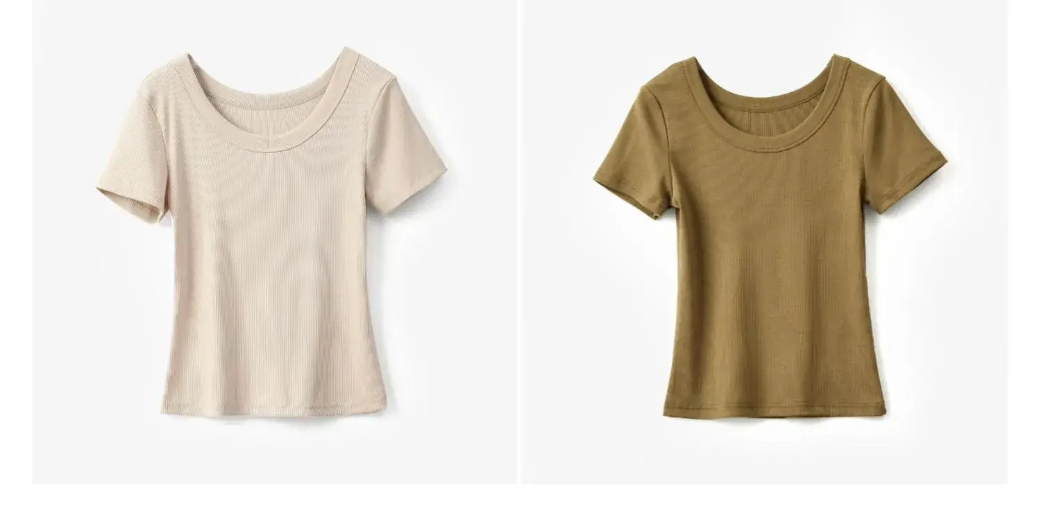 Women Cotton U-Neck T-Shirt Olive Green Short Sleeve 2025 — feature 18