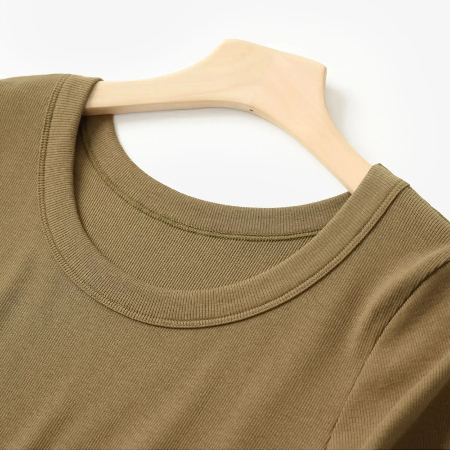 Women Cotton U-Neck T-Shirt Olive Green Short Sleeve 2025 — feature 19