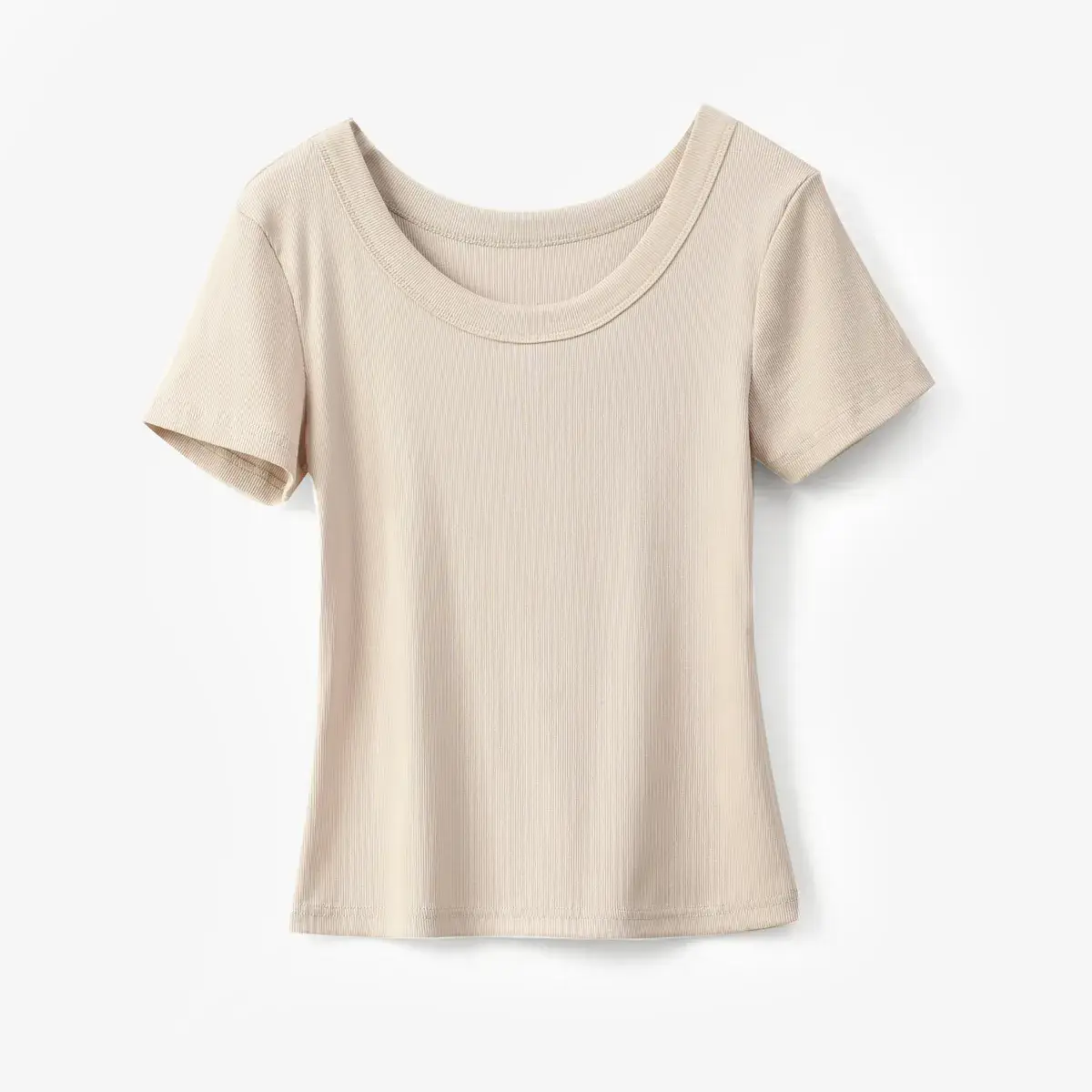 Women Cotton U-Neck T-Shirt Olive Green Short Sleeve 2025 - Image 4