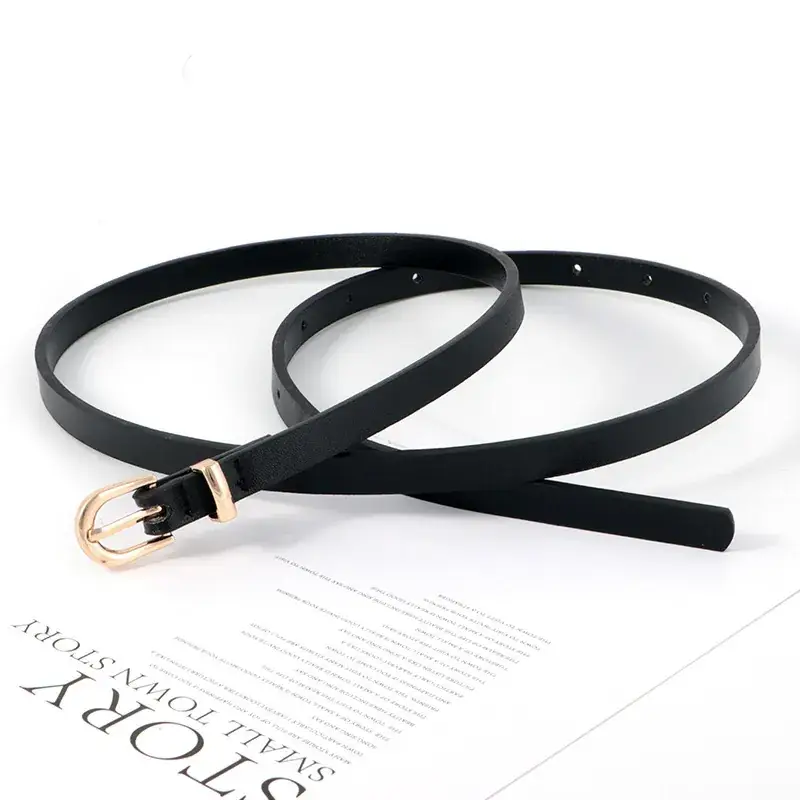 Women's Black Leather Belt with Gold Buckle Retro Style - Image 9