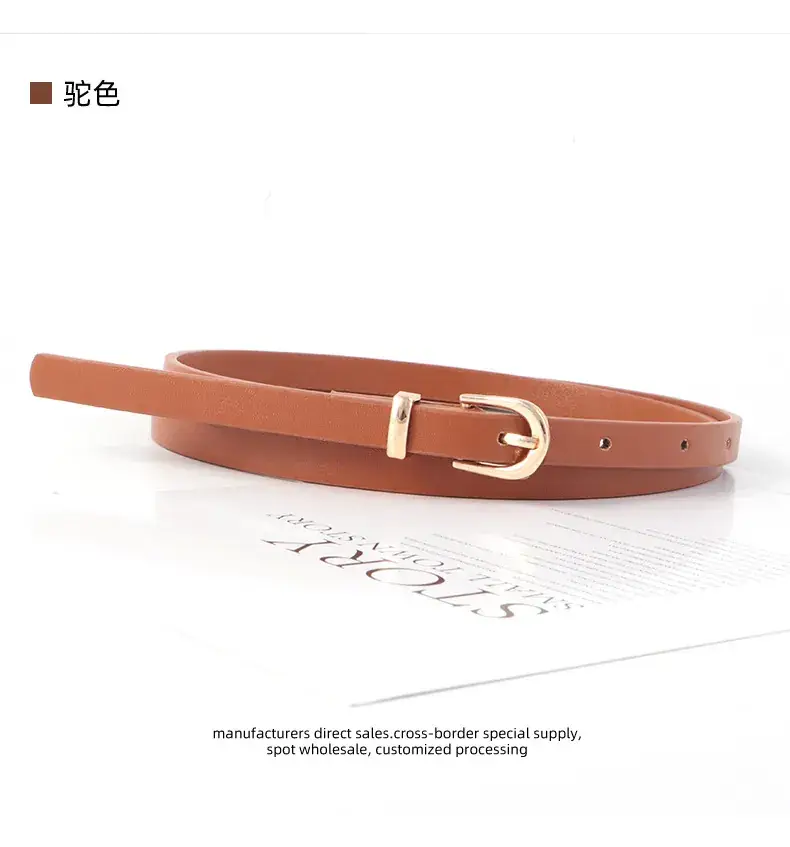 Women's Black Leather Belt with Gold Buckle Retro Style — feature 11