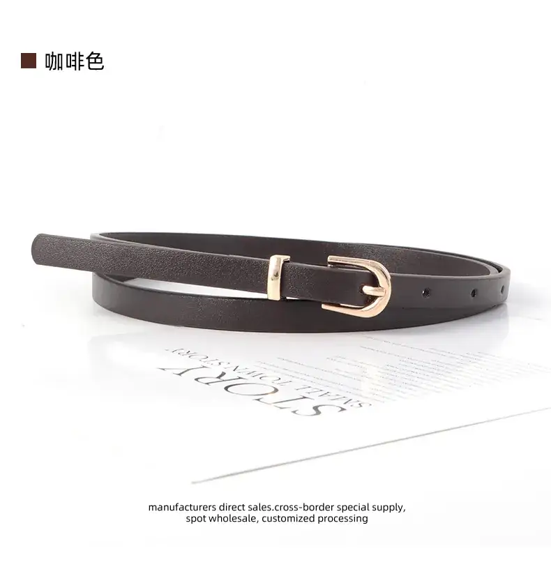 Women's Black Leather Belt with Gold Buckle Retro Style — feature 12