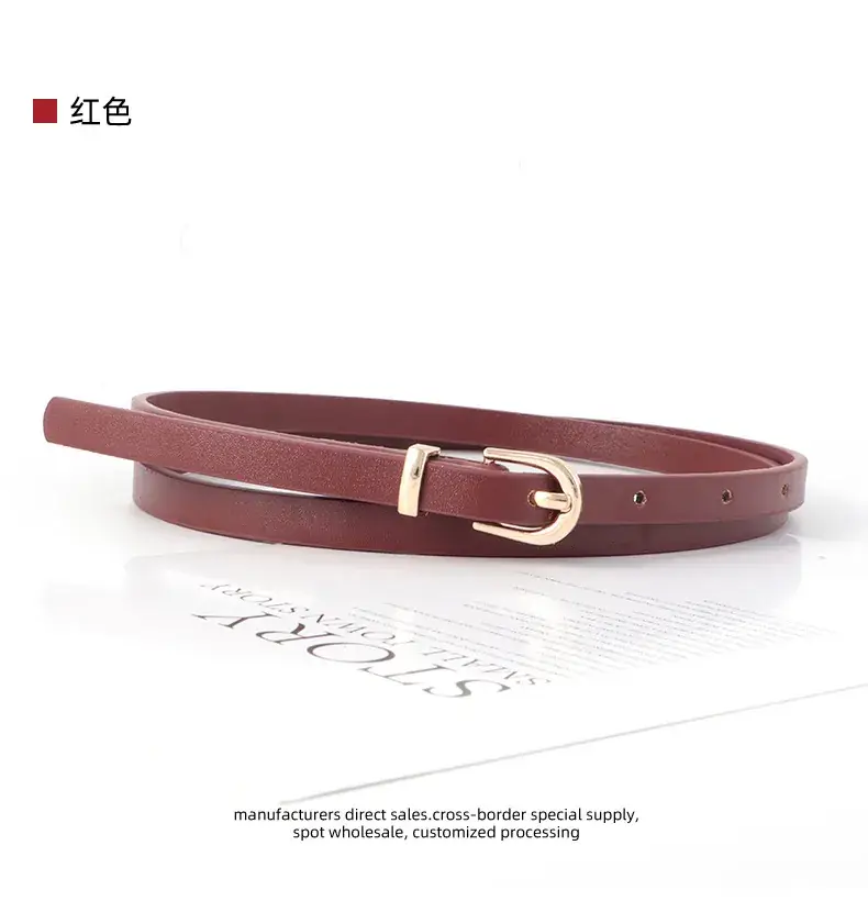 Women's Black Leather Belt with Gold Buckle Retro Style — feature 13