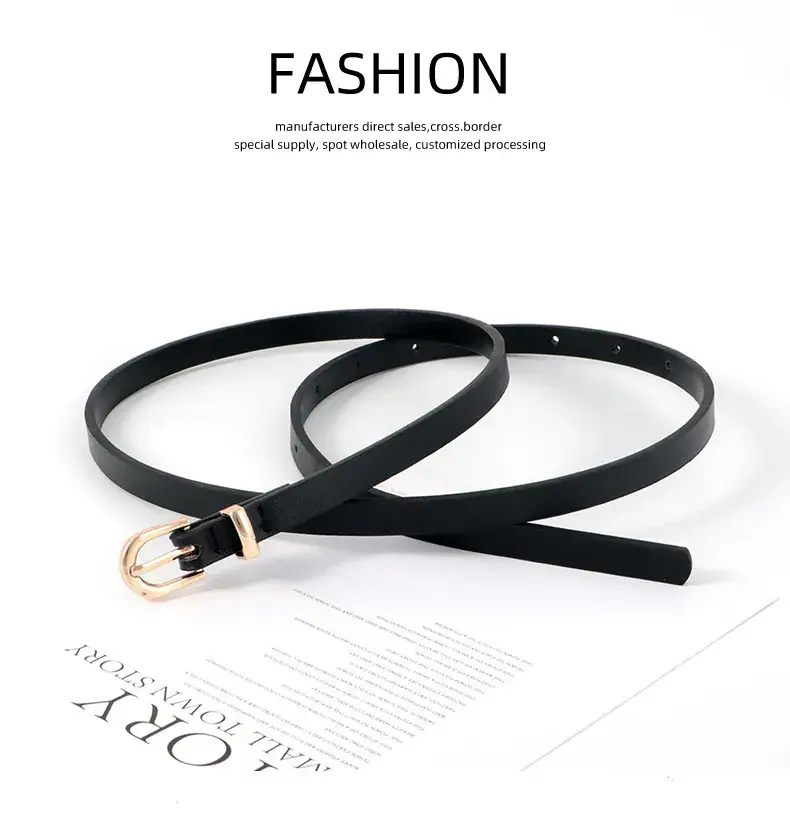 Women's Black Leather Belt with Gold Buckle Retro Style — feature 15