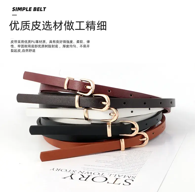 Women's Black Leather Belt with Gold Buckle Retro Style — feature 7