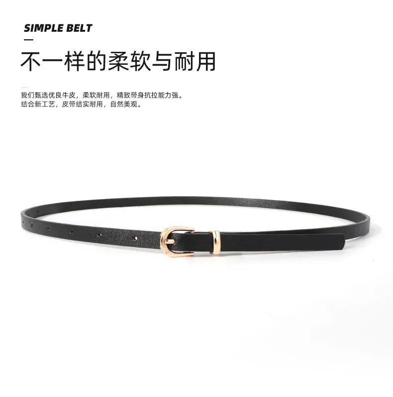 Women's Black Leather Belt with Gold Buckle Retro Style — feature 8