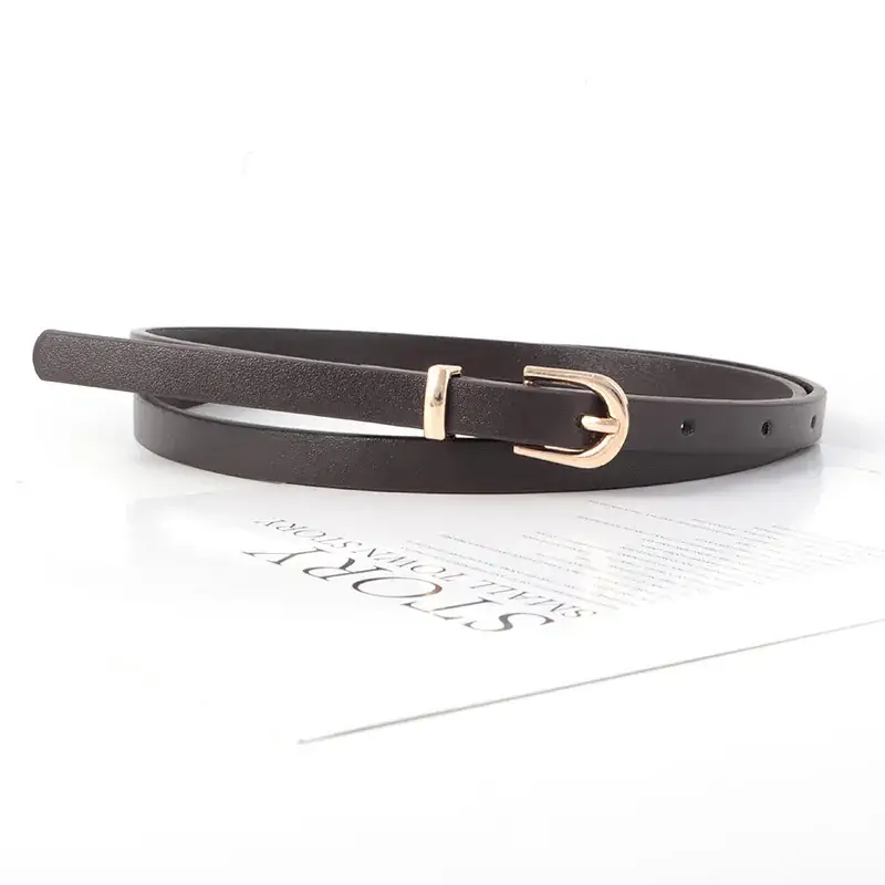 Women's Black Leather Belt with Gold Buckle Retro Style - Image 2
