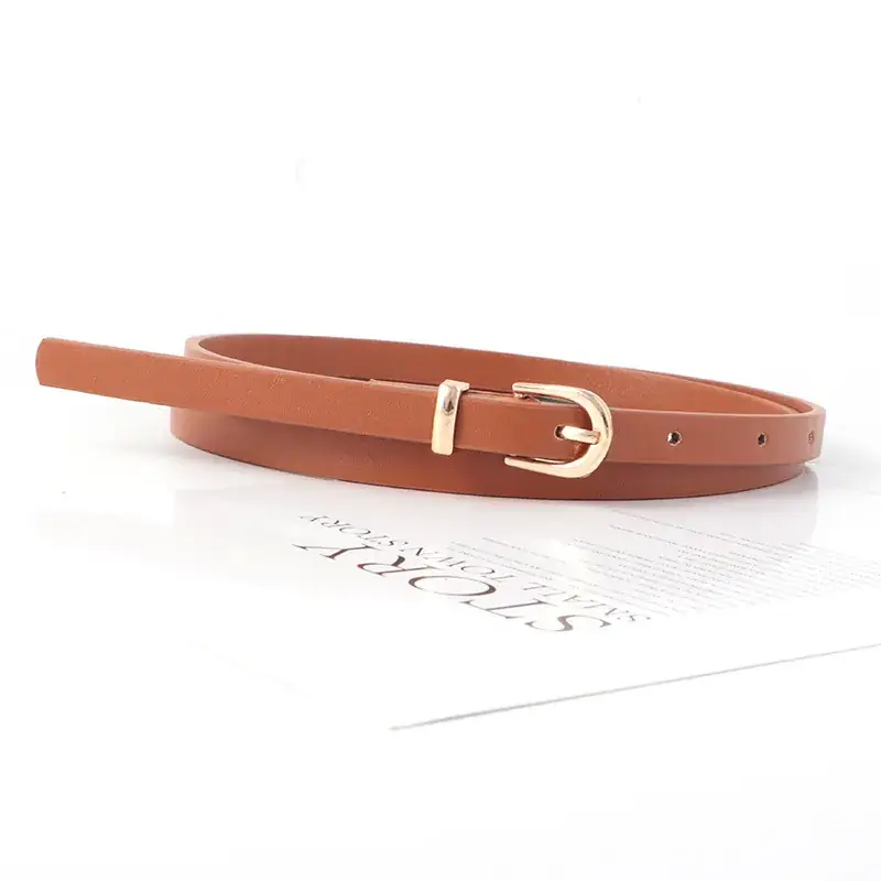 Women's Black Leather Belt with Gold Buckle Retro Style - Image 3