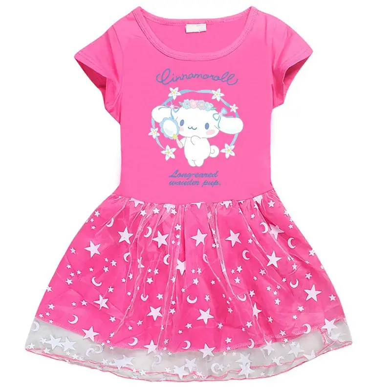 2023 New Arrival Blue Cartoon Girl's Dress Half Sleeve Summer - Image 4