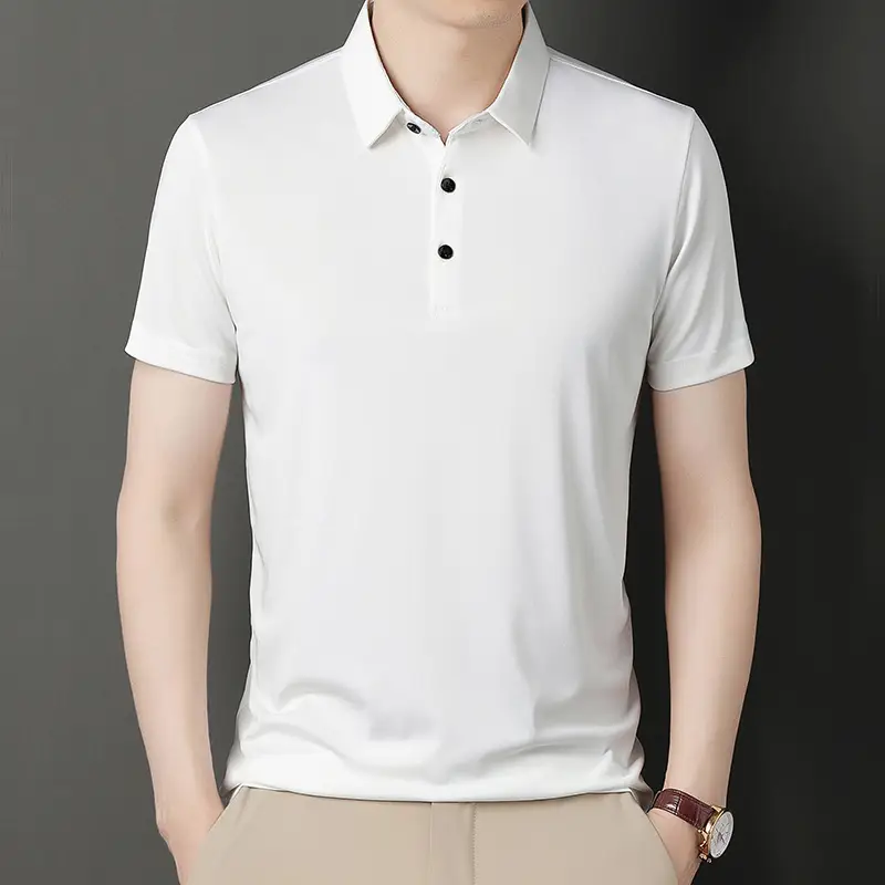Men Navy Polo T-Shirt Short Sleeve Ice Silk