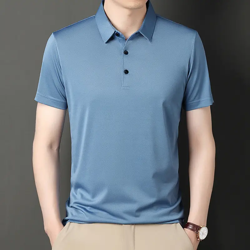 Men Navy Polo T-Shirt Short Sleeve Ice Silk