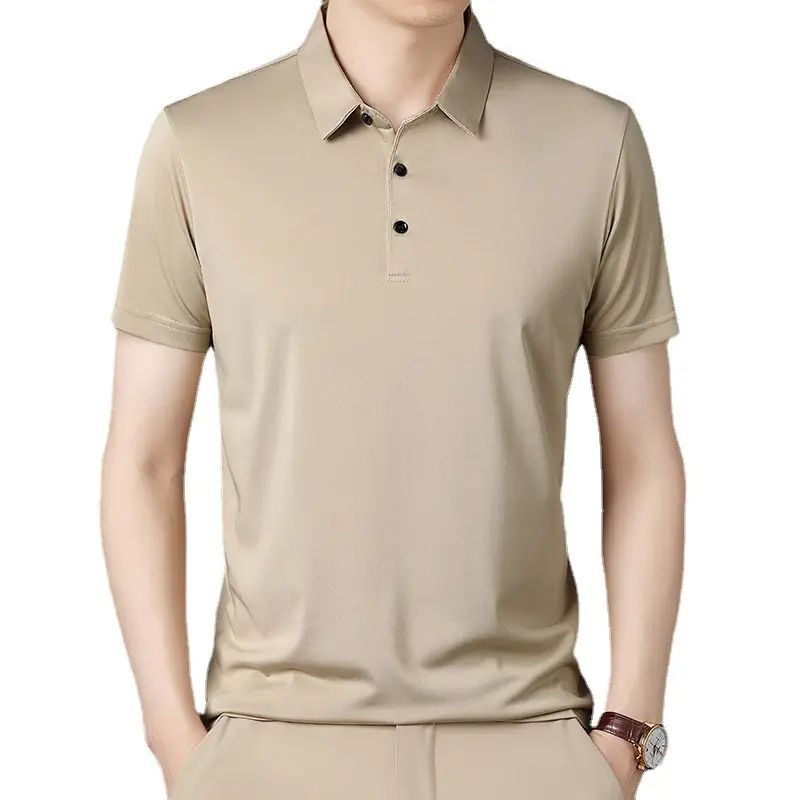 Men Navy Polo T-Shirt Short Sleeve Ice Silk