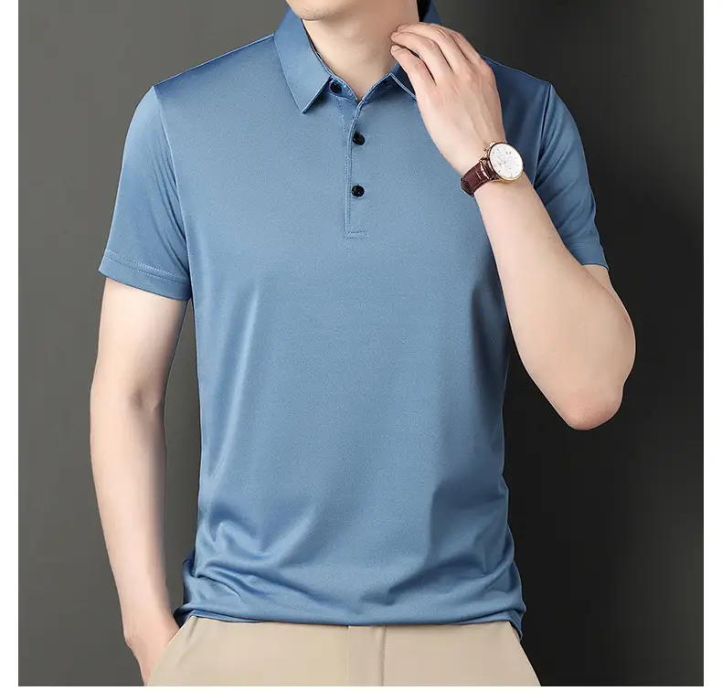 Men Navy Polo T-Shirt Short Sleeve Ice Silk — feature 13