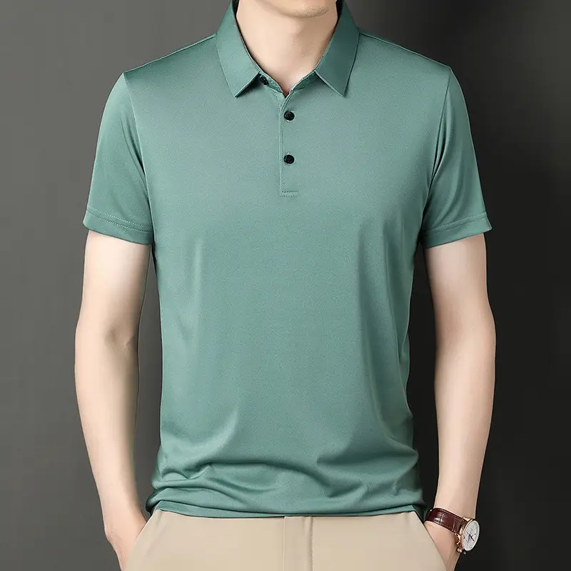 Men Navy Polo T-Shirt Short Sleeve Ice Silk