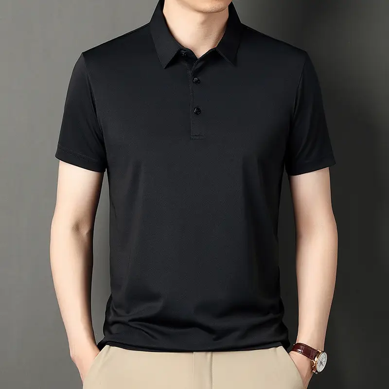 Men Navy Polo T-Shirt Short Sleeve Ice Silk