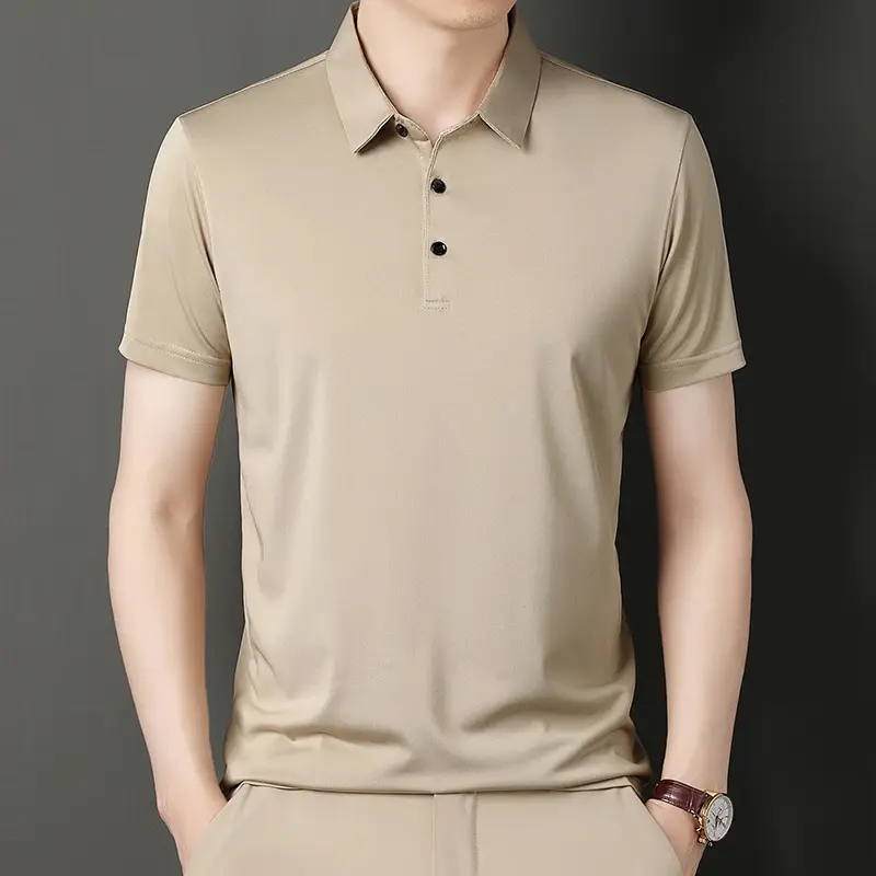 Men Navy Polo T-Shirt Short Sleeve Ice Silk