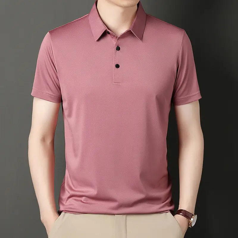 Men Navy Polo T-Shirt Short Sleeve Ice Silk