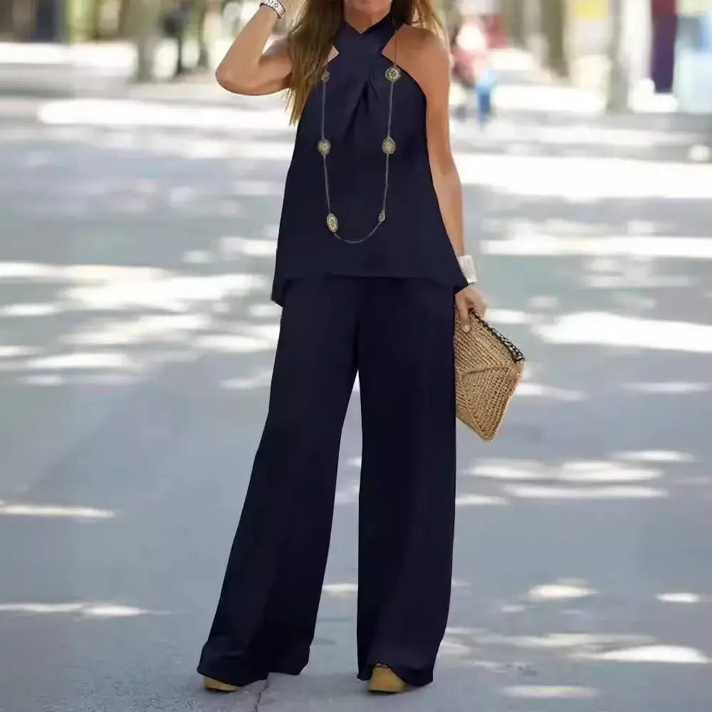 2025 New Halter Neck Wide Leg Pants Suit Set - Image 6