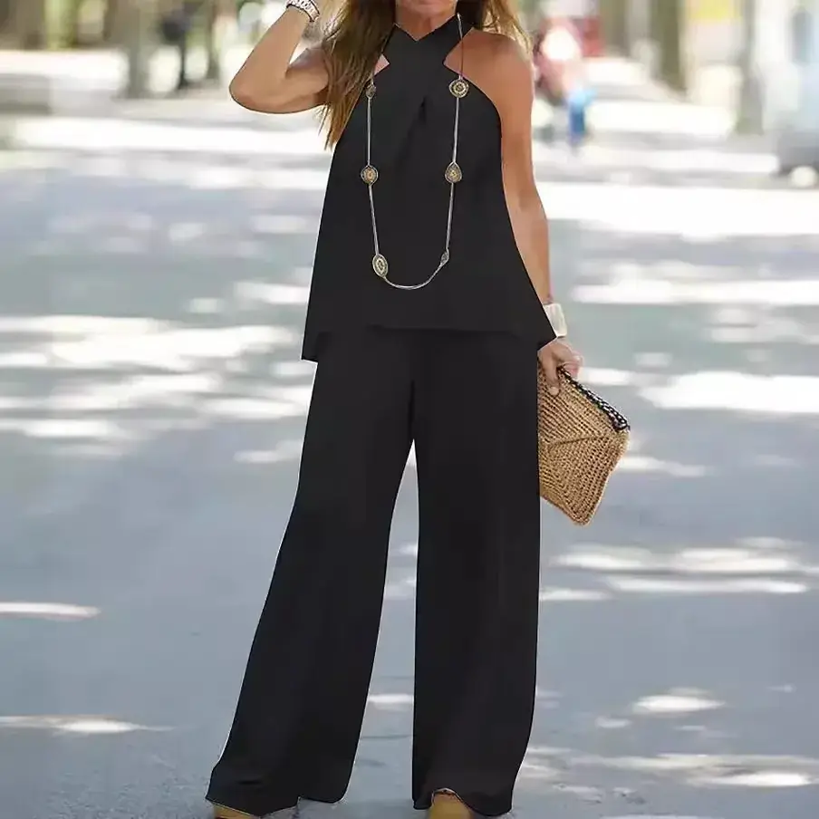 2025 New Halter Neck Wide Leg Pants Suit Set - Image 7