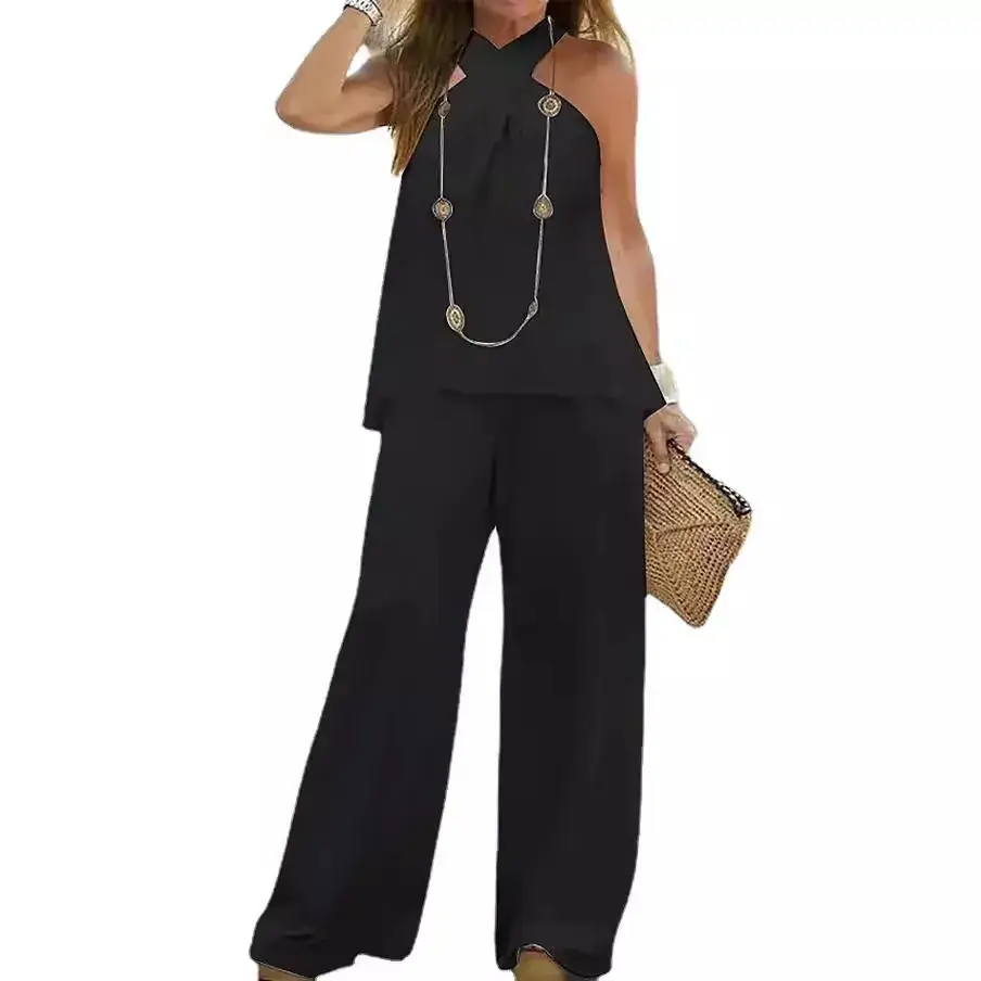 2025 New Halter Neck Wide Leg Pants Suit Set - Image 8