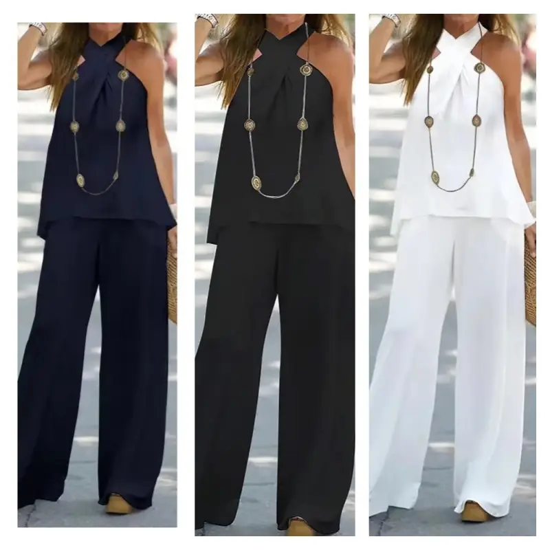 2025 New Halter Neck Wide Leg Pants Suit Set — feature 3