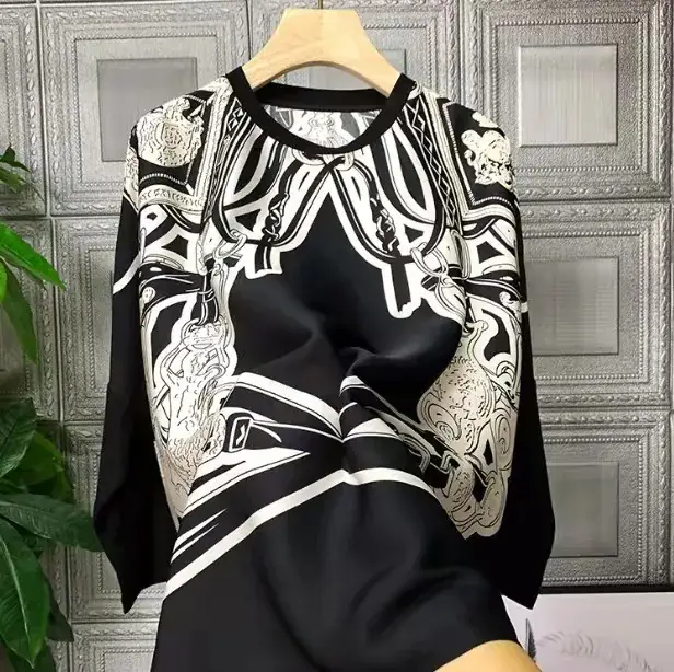 Women Dolman Sleeve Satin Top Black White 2023