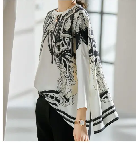 Women Dolman Sleeve Satin Top Black White 2023 — feature 2