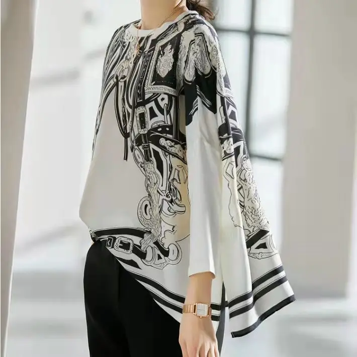 Women Dolman Sleeve Satin Top Black White 2023 — feature 3