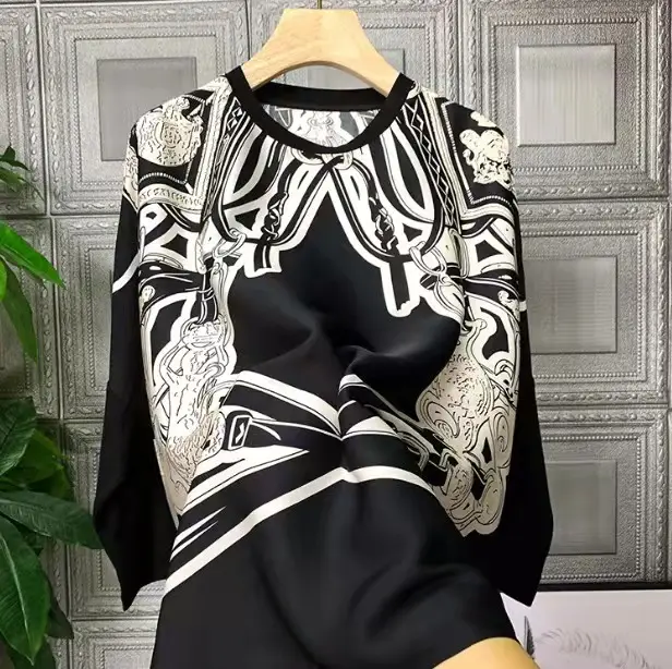 Women Dolman Sleeve Satin Top Black White 2023 — feature 7