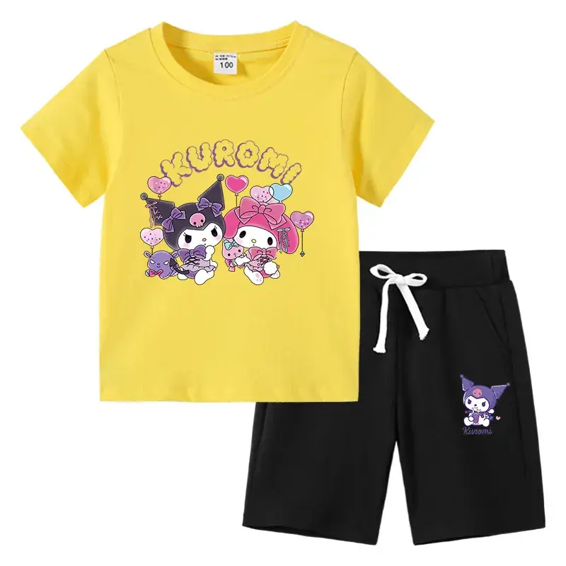 2023 Kids Blue Kurta & Black Shorts Set with Curly Cat Print - Image 12