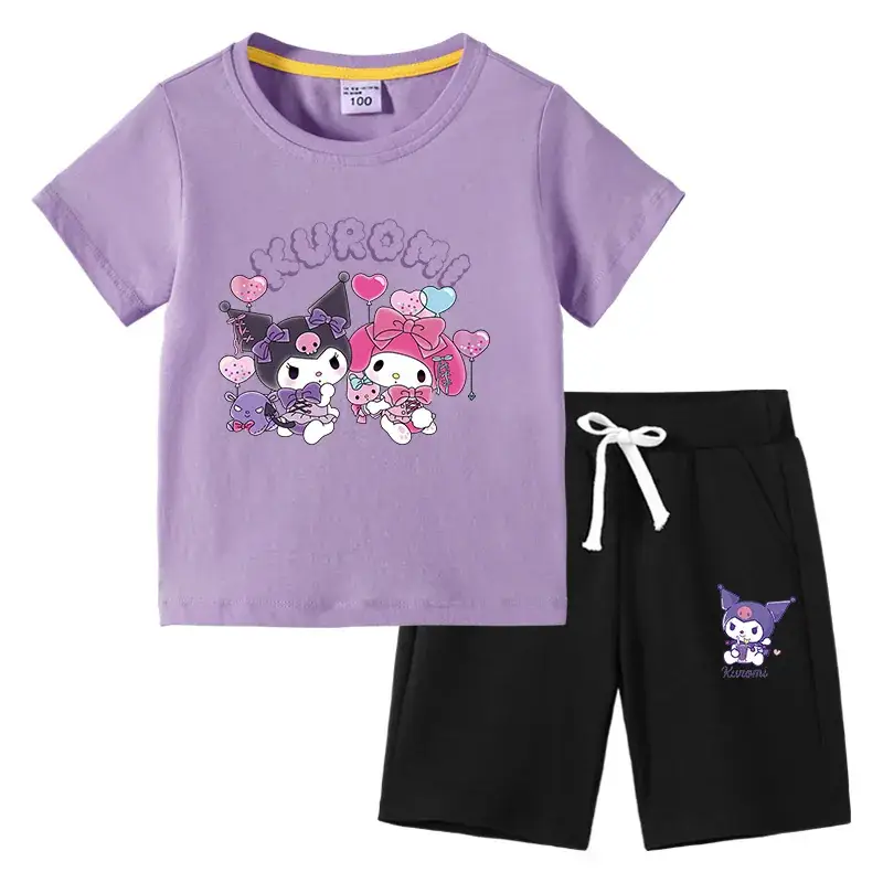 2023 Kids Blue Kurta & Black Shorts Set with Curly Cat Print - Image 20