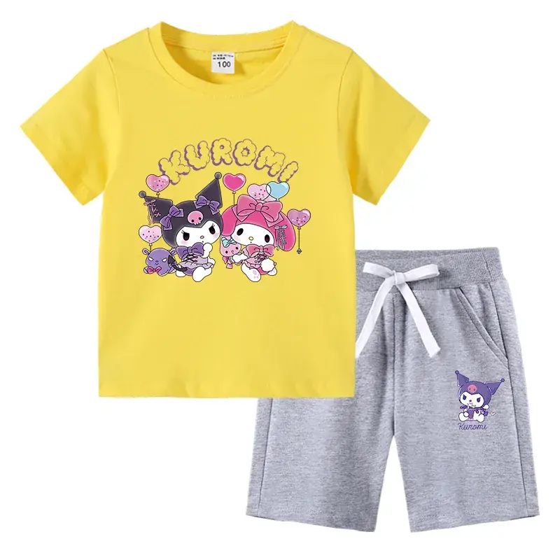 2023 Kids Blue Kurta & Black Shorts Set with Curly Cat Print - Image 13