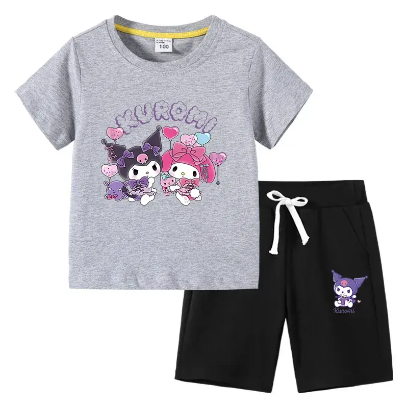 2023 Kids Blue Kurta & Black Shorts Set with Curly Cat Print - Image 14