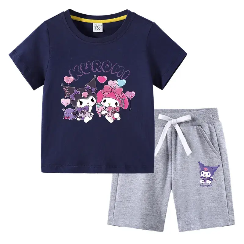 2023 Kids Blue Kurta & Black Shorts Set with Curly Cat Print - Image 19