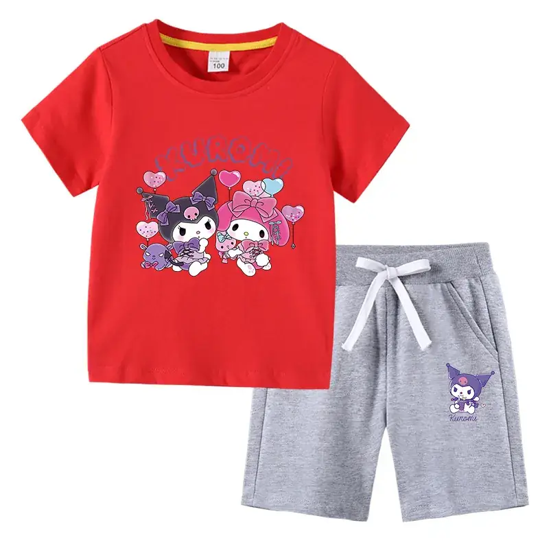 2023 Kids Blue Kurta & Black Shorts Set with Curly Cat Print - Image 5