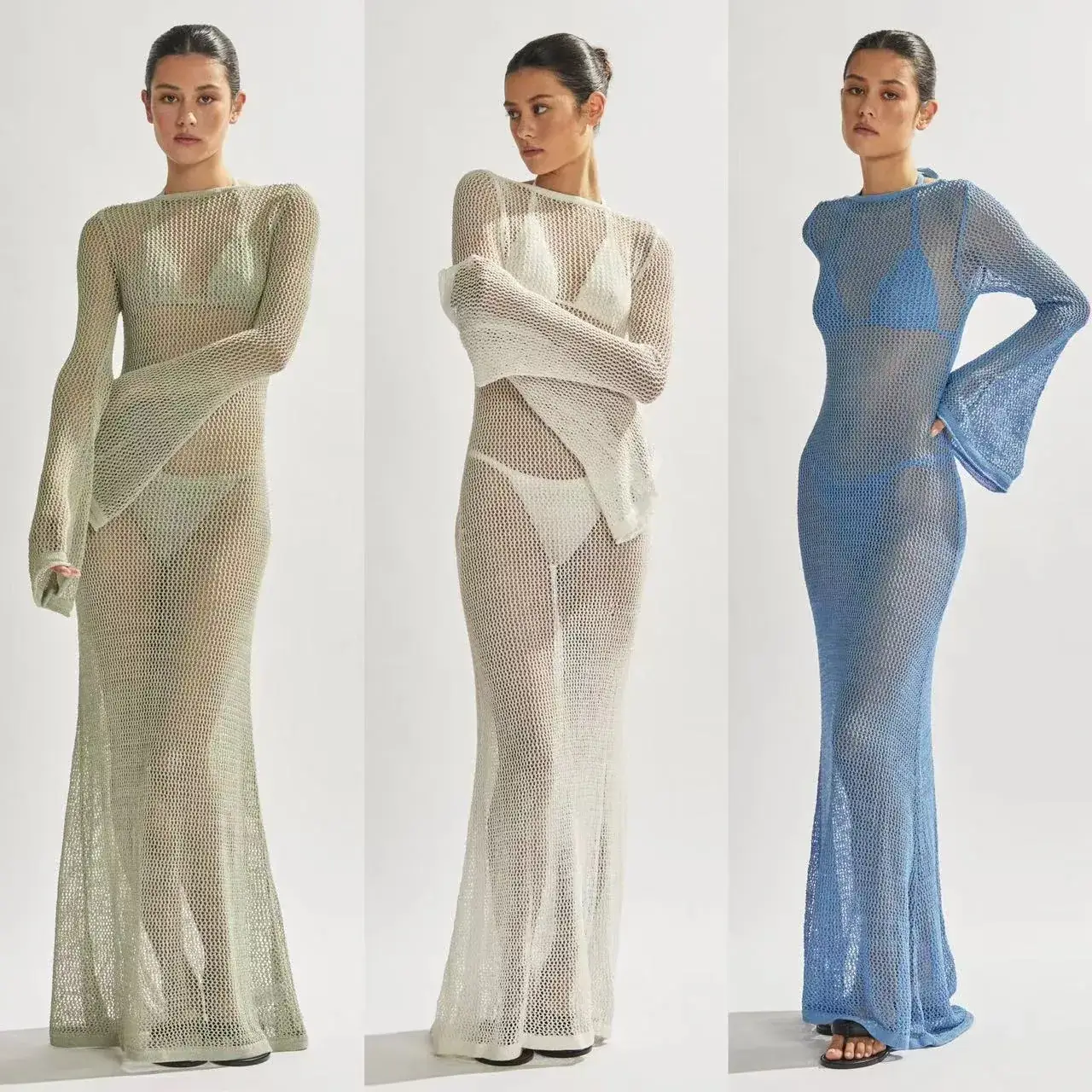 New Knitted Long-sleeve Backless Dress for Women